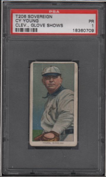 1909-11 T206 Sovereign Cy Young Clev., Glove Shows PSA 1