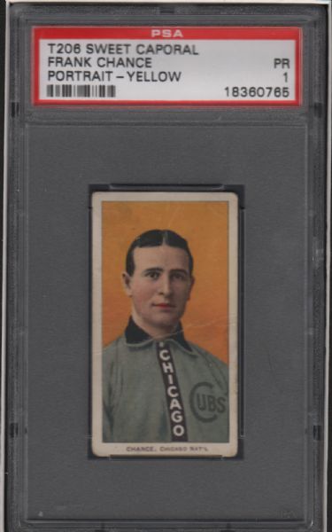 1909-11 T206 Sweet Caporal Frank Chance Portrait-Yellow PSA 1