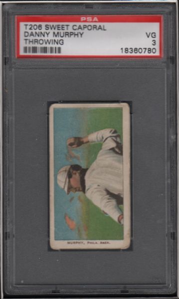 1909-11 T206 Sweet Caporal Danny Murphy Throwing PSA 3