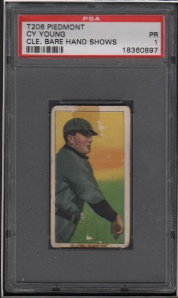 1909-11 T206 Piedmont Cy Young Cle. Bare Hand Shows PSA 1