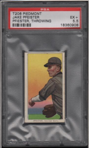 1909-11 T206 Piedmont Jake Pfeister Pfiester, Throwing PSA 5.5