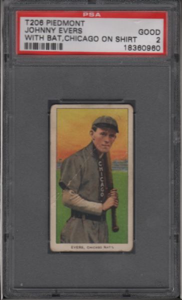 1909-11 T206 Piedmont Johnny Evers With Bat,Chicago On Shirt PSA 2