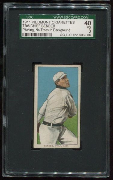 1909-11 T206 Piedmont Chief Bender Pitching, No Trees SGC 40