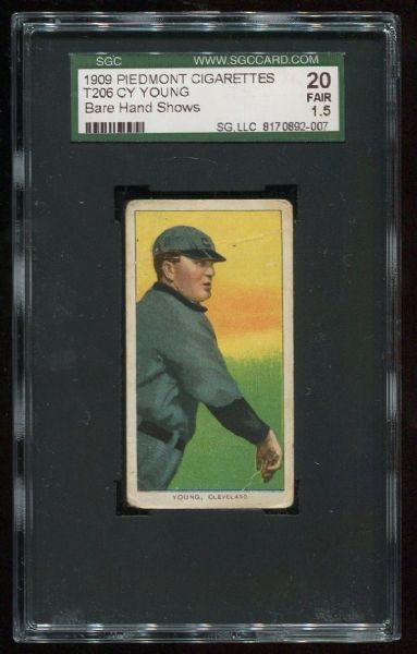 1909-11 T206 Piedmont Cy Young Bare Hand SGC 20