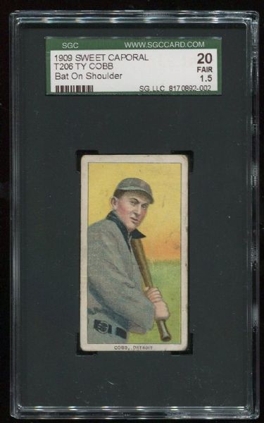 1909-11 T206 Sweet Caporal Ty Cobb Bat On Shoulder SGC 20