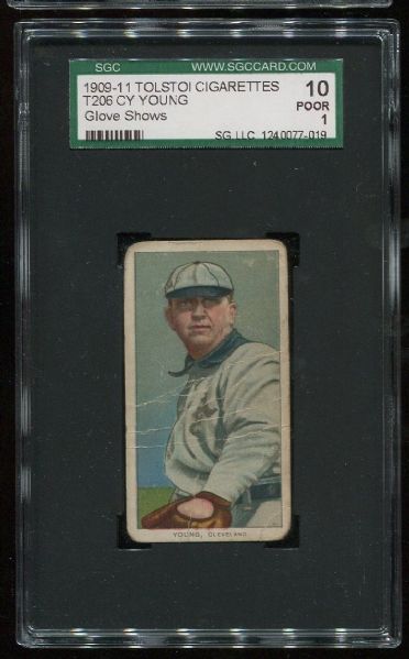 1909-11 T206 Tolstoi Cy Young Glove Shows SGC 10
