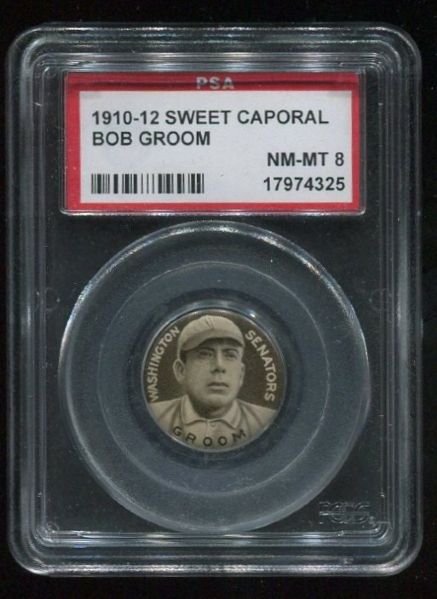 1910-12 Sweet Caporal Pin Bob Groom PSA 8