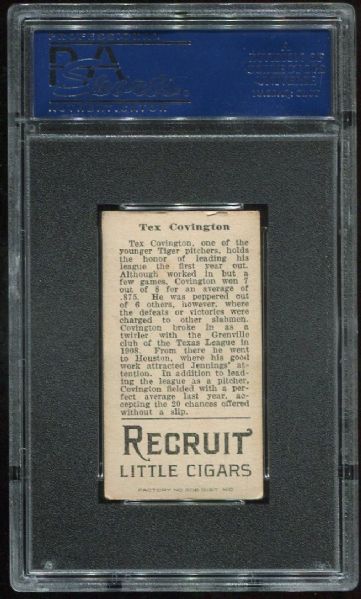 1912 T207 Recruit Tex Covington PSA 5