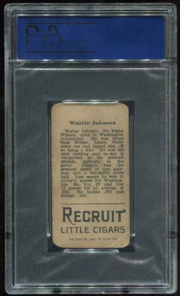 1912 T207 Recruit Walter Johnson PSA 2
