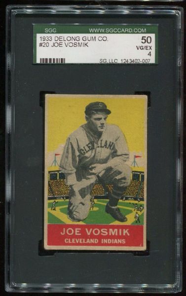 1933 Delong #20 Joe Vosmik SGC 50 Cleveland Indians