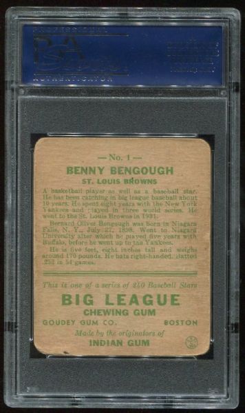 1933 Goudey #1 Benny Bengough PSA 1