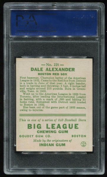 1933 Goudey #221 Dale Alexander PSA 7