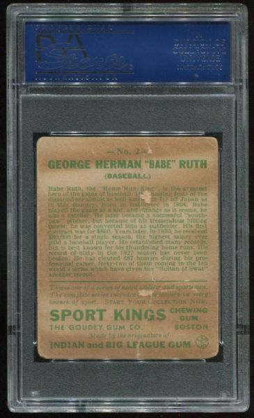 1933 Sport Kings #2 Babe Ruth Baseball PSA 1