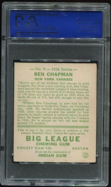 1934 Goudey #9 Ben Chapman PSA 5
