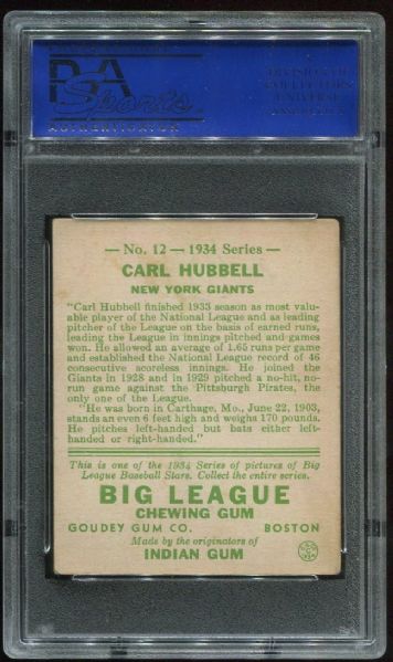 1934 Goudey #12 Carl Hubbell PSA 3