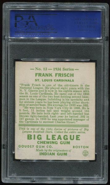 1934 Goudey #13 Frank Frisch PSA 5
