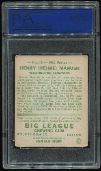 1934 Goudey #18 Heinie Manush PSA 4
