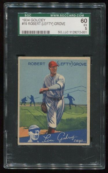 1934 Goudey #19 Robert Lefty Grove SGC 60
