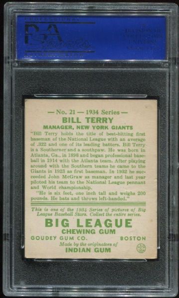 1934 Goudey #21 Bill Terry PSA 4