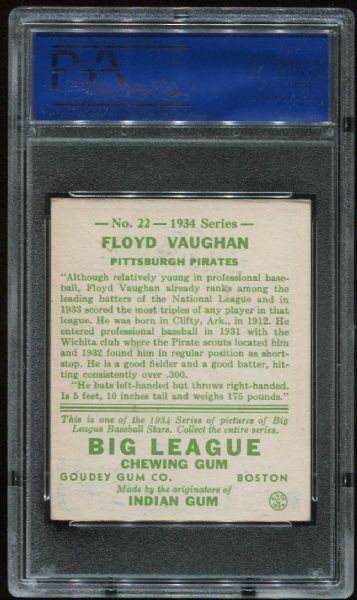 1934 Goudey #22 Floyd Vaughan PSA 5
