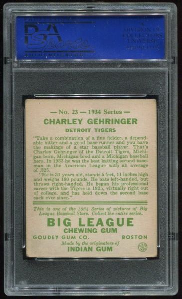 1934 Goudey #23 Charley Gehringer PSA 4