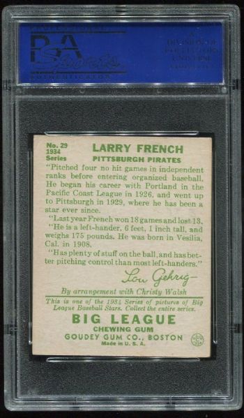 1934 Goudey #29 Larry French PSA 4