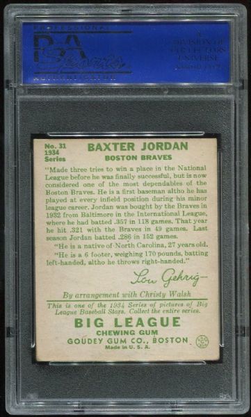 1934 Goudey #31 Baxter Jordan PSA 6