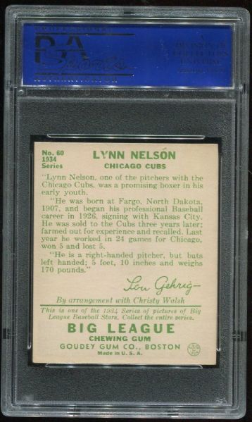 1934 Goudey #60 Lynn Nelson PSA 7