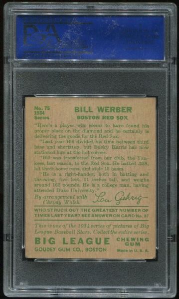 1934 Goudey #75 Bill Werber PSA 5