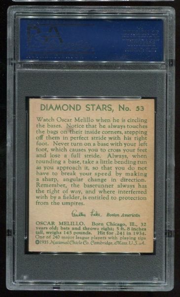 1934-36 Diamond Stars 53 Oscar Melillo PSA  7