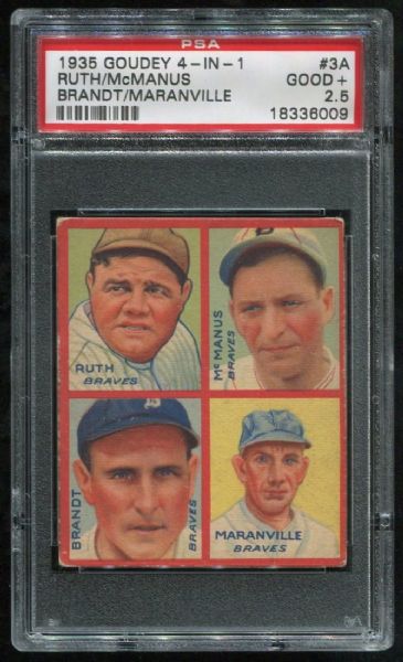 1935 Goudey 4-In-1 3A Maranville/Babe Ruth PSA 2.5
