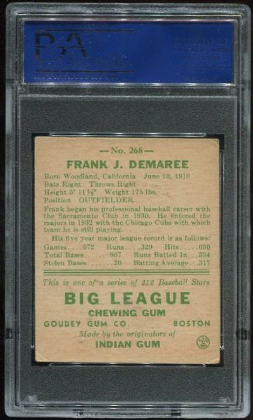 1938 Goudey 268 Frank Demaree PSA 3