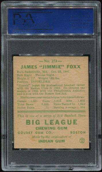 1938 Goudey 273 Jimmy Foxx PSA 5
