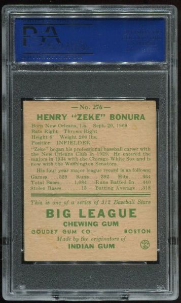 1938 Goudey 276 Zeke Bonura PSA 5