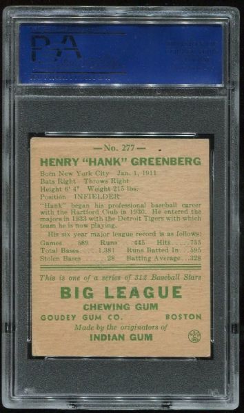 1938 Goudey 277 Hank Greenberg PSA 3