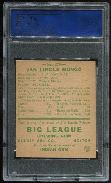 1938 Goudey 278 Van Lingle Mungo PSA 5