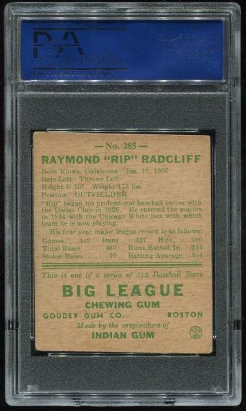 1938 Goudey 285 Rip Radcliff PSA 4