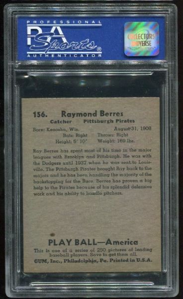 1939 Play Ball #156 Raymond Berres PSA 7