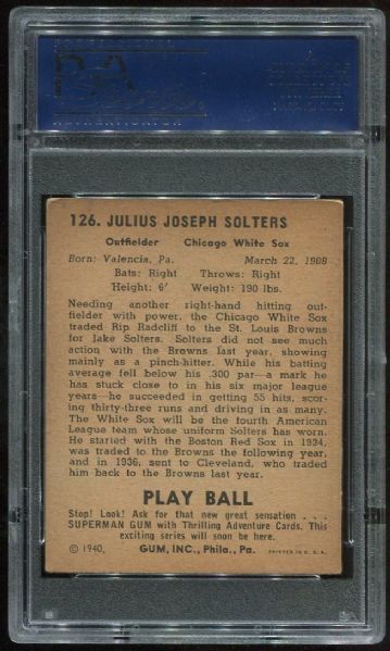 1940 Play Ball #126 Jake Solters PSA 4