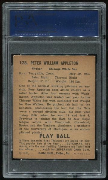 1940 Play Ball #128 Pete Appleton PSA 4.5