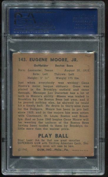 1940 Play Ball #143 Gene Moore PSA 4
