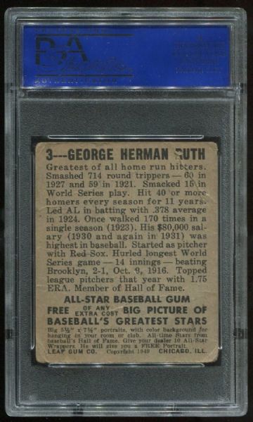 1948 Leaf 3 Babe Ruth PSA 1