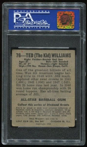 1948 Leaf 76 Ted Williams PSA 3