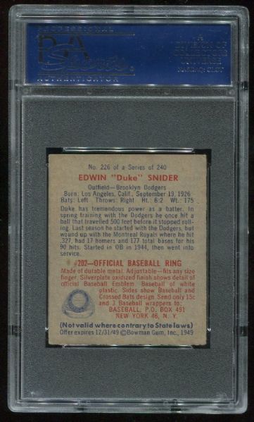 1949 Bowman 226 Edwin Snider PSA 4