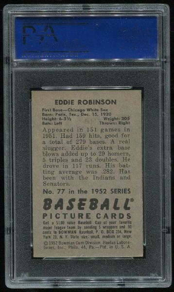 1952 Bowman #77 Eddie Robinson PSA 7