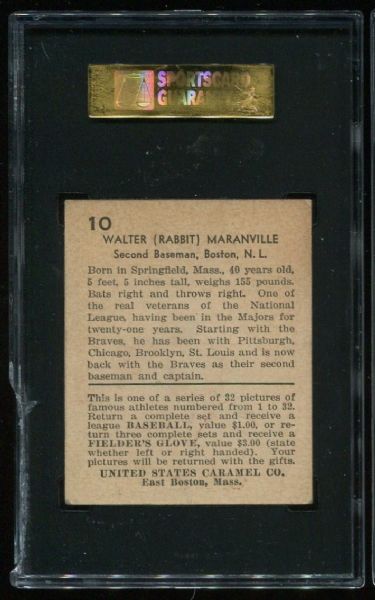 1932 U.S. Caramel #10 Walter Maranville SGC 50