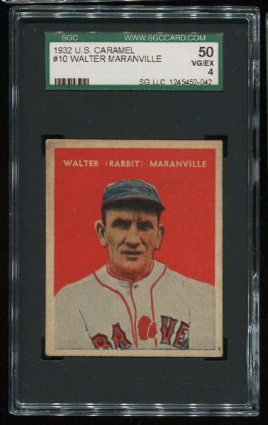 1932 U.S. Caramel #10 Walter Maranville SGC 50