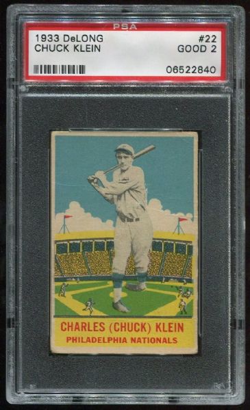 1933 Delong #22 Chuck Klein PSA 2