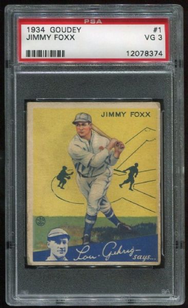 1934 Goudey #1 Jimmy Foxx PSA 3