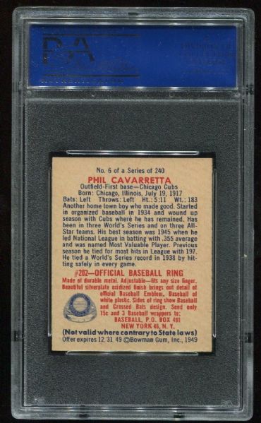 1949 Bowman 6 Phil Cavarretta PSA 8